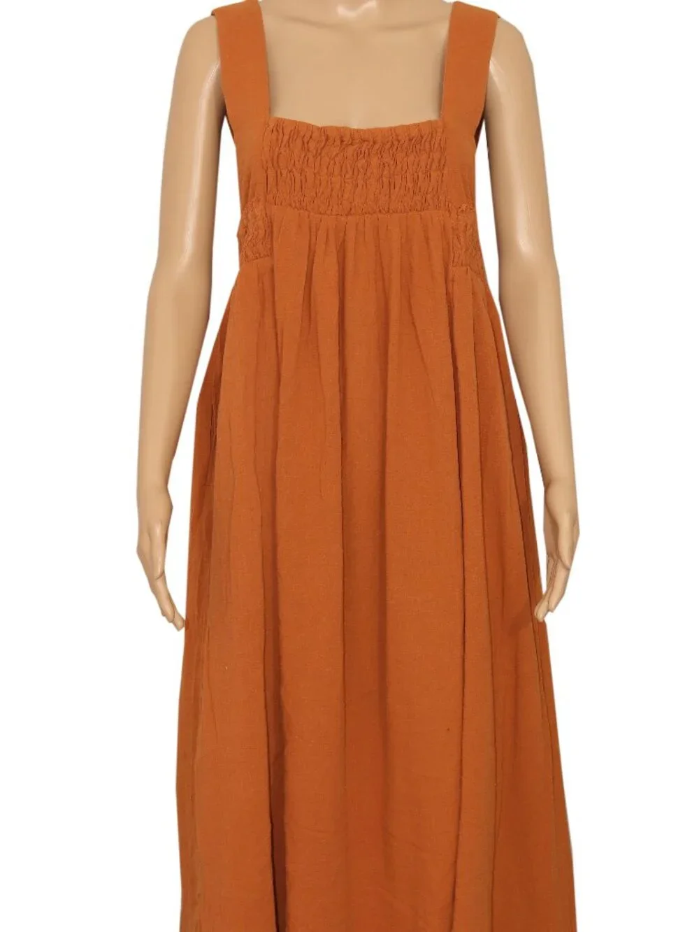 Free People Delphine Midi Dress Sleeveless Pull On Smocked Square Neck M
